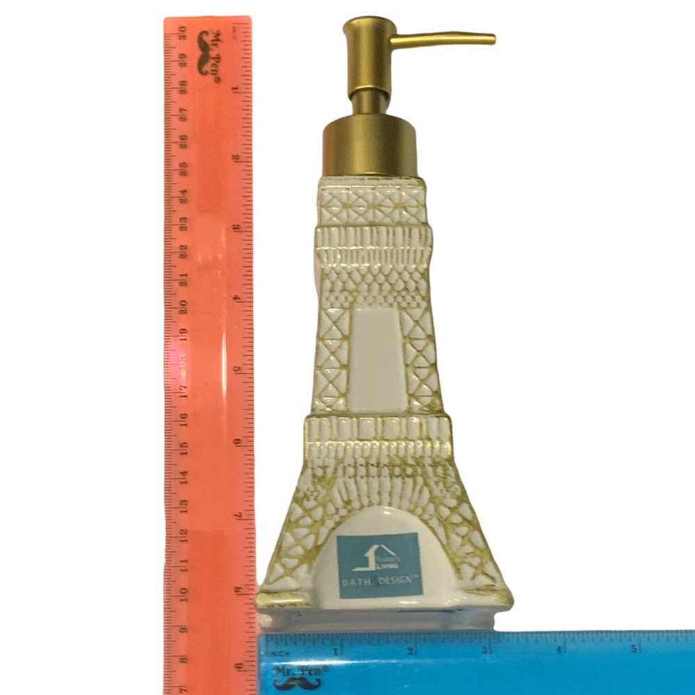 Eiffel Tower Soap Lotion Dispenser Pump Ceramic Satin Gold White - Picture 4 of 15